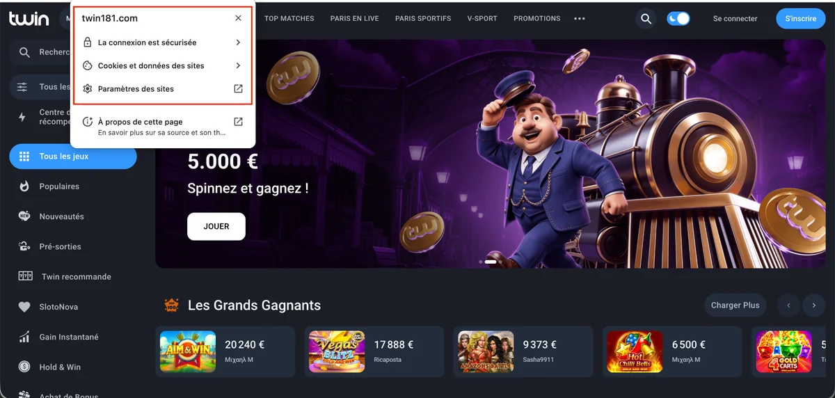 Panneau du navigateur confirmant que la connexion au site est sécurisée
